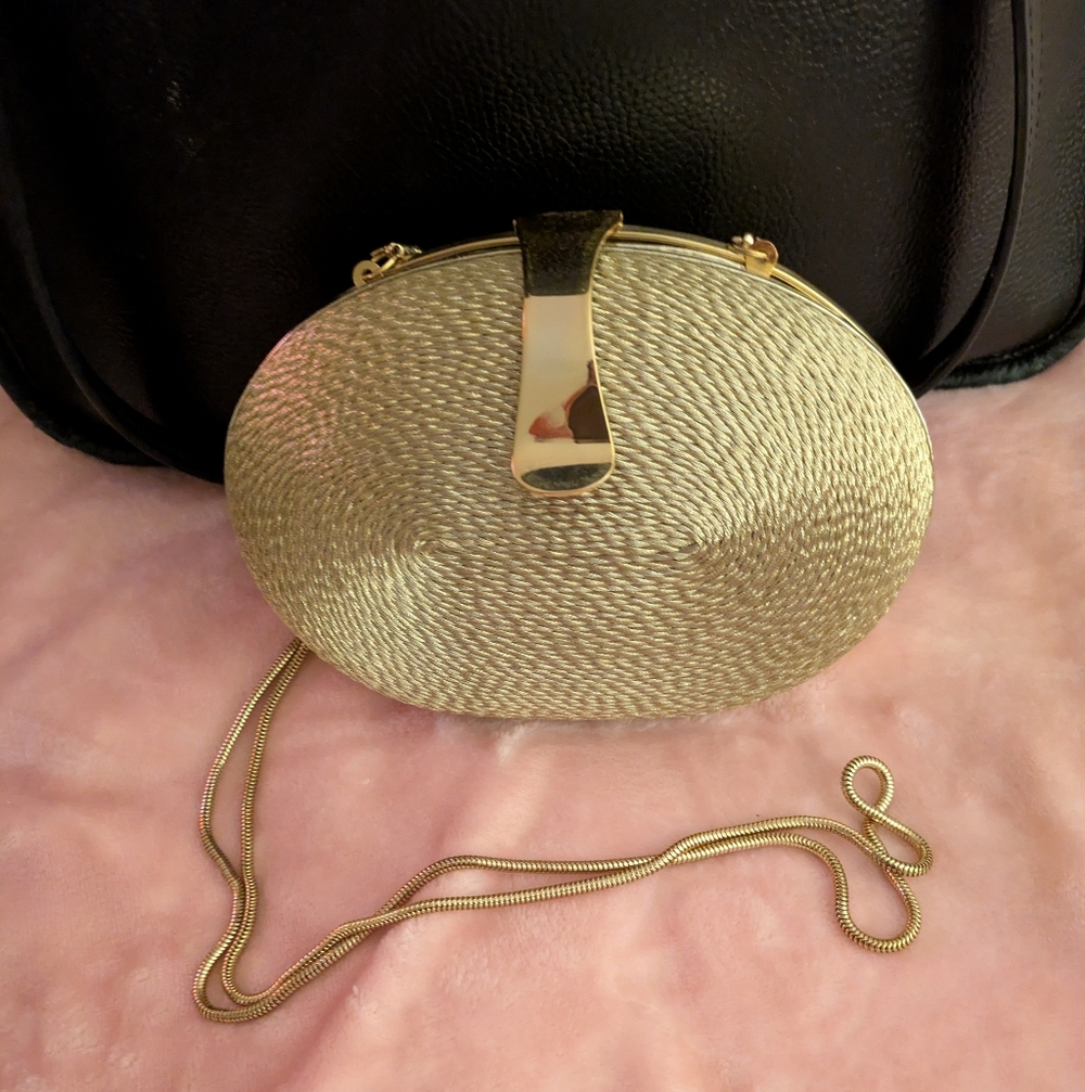 Gold Woven Oval Crossbody Evening Bag (Armani Exchange)